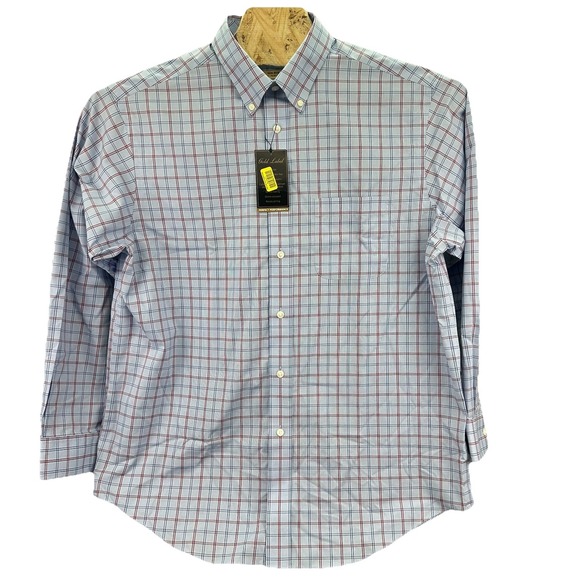 ROUNDTREE & YORKE GOLD LABEL Non Iron Perfect Performance Shirt sz L Plaid - Picture 1 of 9